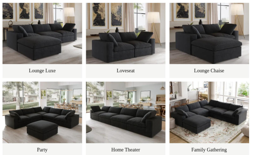 Modern Sectional Sofa with Ottoman, 3 seat + ottoman, Grey/White/Black/Khaki - PDX Furnish