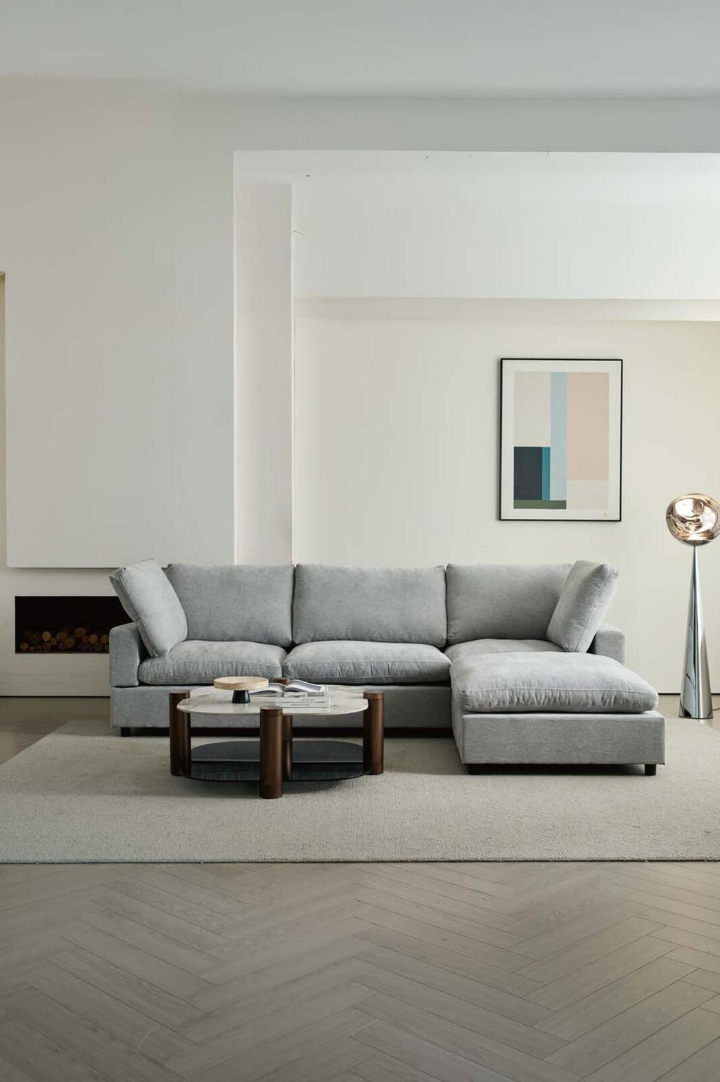 Modern Sectional Sofa with Ottoman, 3 seat + ottoman, Grey/White/Black/Khaki - PDX Furnish