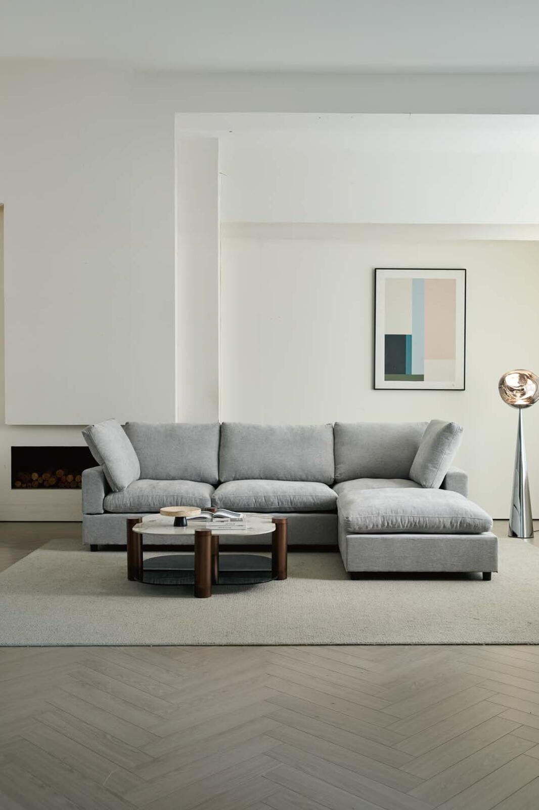 Modern Sectional Sofa with Ottoman, 3 seat + ottoman, Grey/White/Black/Khaki - PDX Furnish