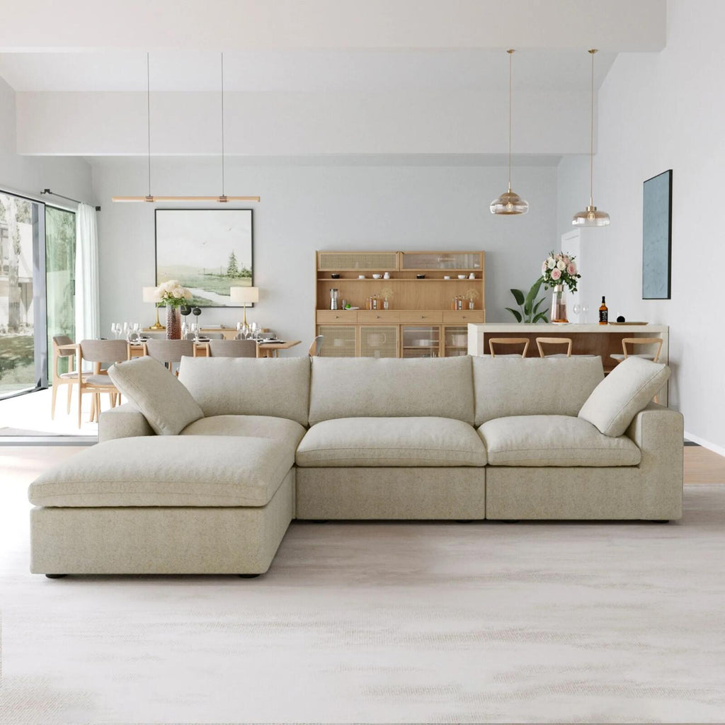 Modern Sectional Sofa with Ottoman, 3 seat + ottoman, Grey/White/Black/Khaki - PDX Furnish