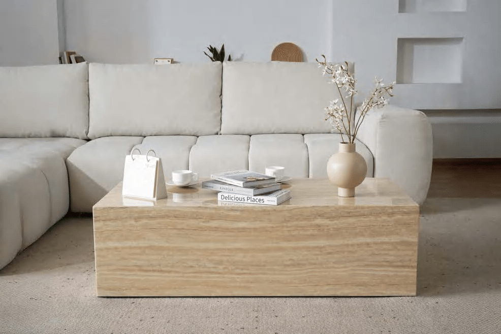 Monolith Travertine Coffee Table, Brand new - PDX Furnish