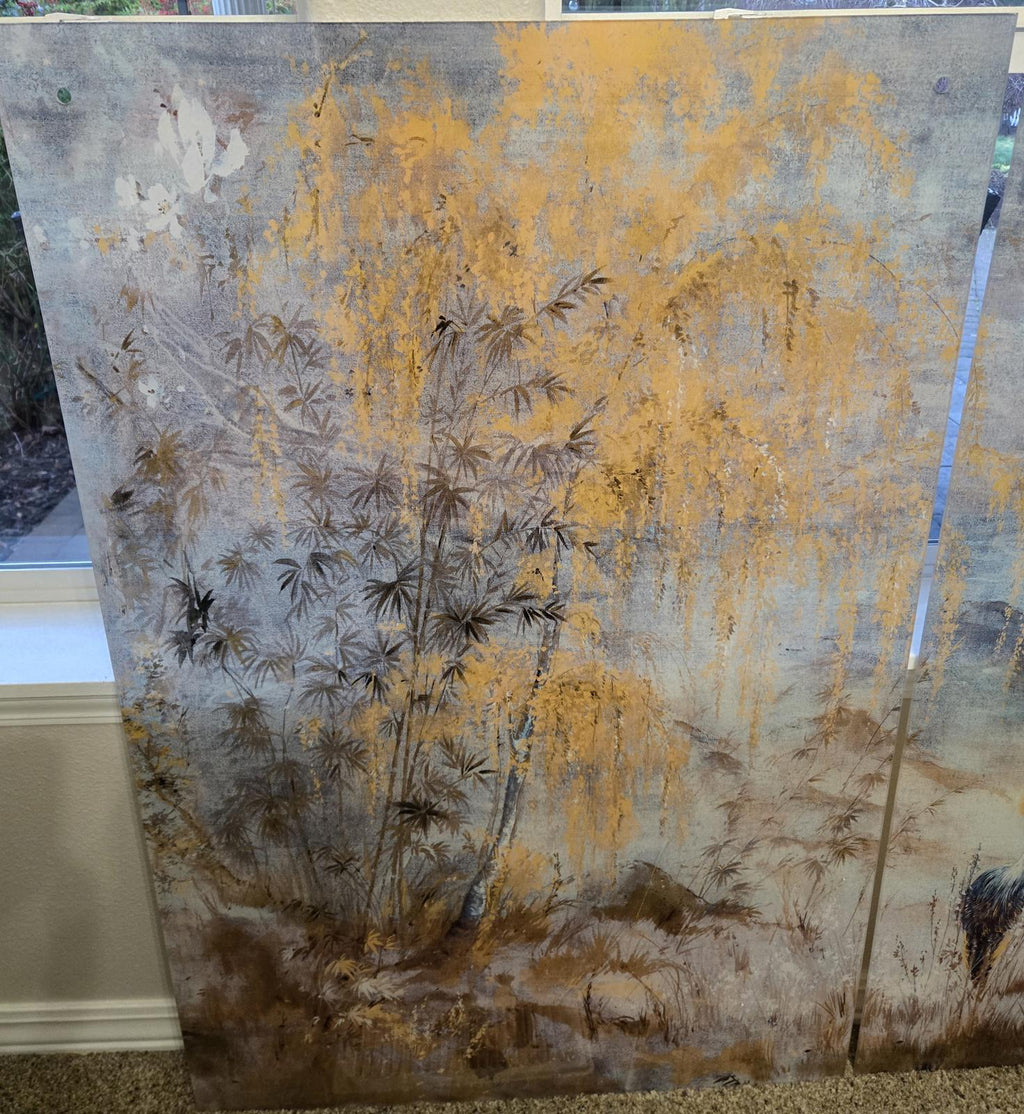 Nicolette Mayer Crested Crane Acrylic Triptych Wall Art, 96x48" overall, Delivery Included - PDX Furnish