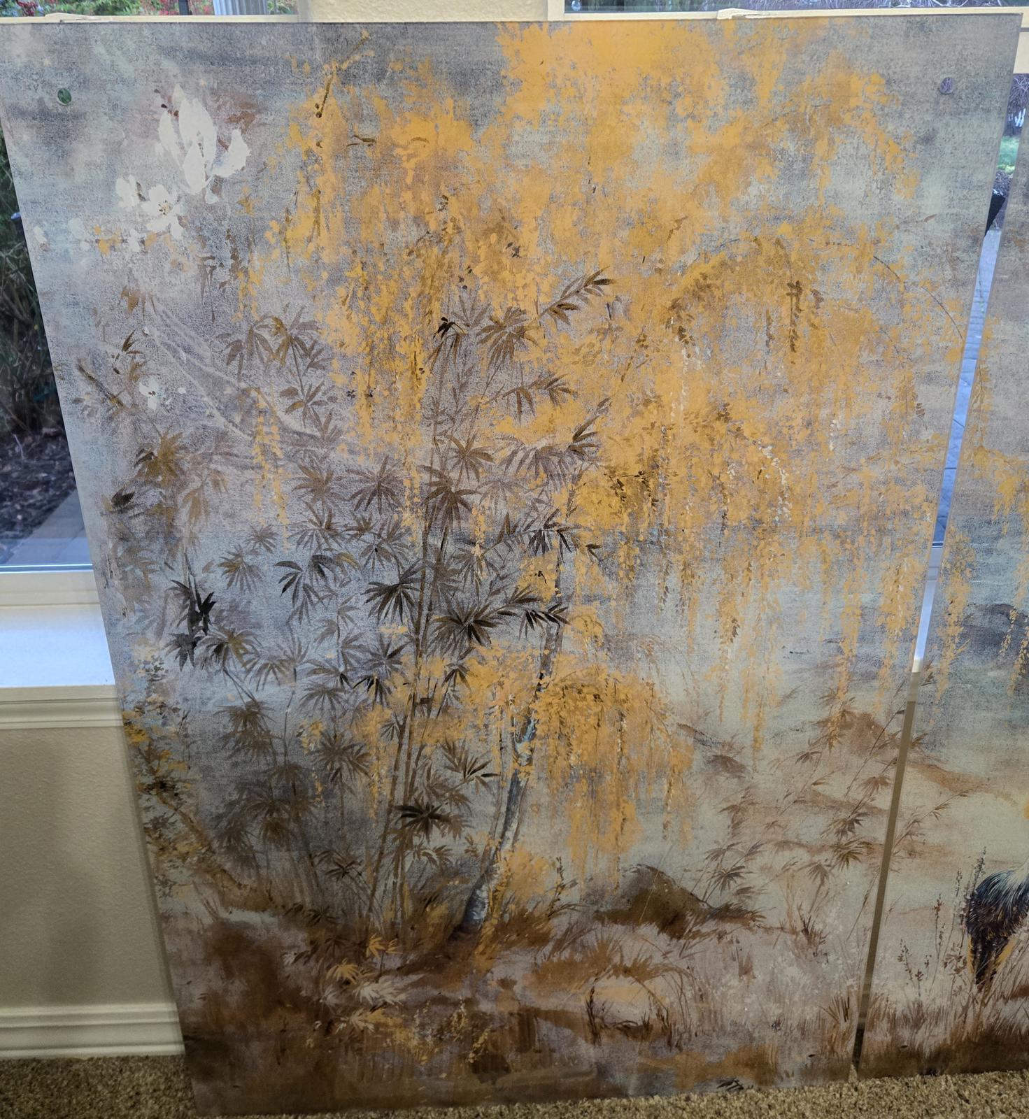 Nicolette Mayer Crested Crane Acrylic Triptych Wall Art, 96x48" overall, Delivery Included - PDX Furnish