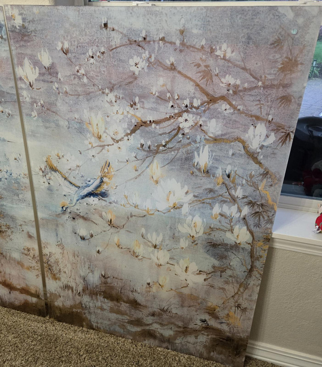 Nicolette Mayer Crested Crane Acrylic Triptych Wall Art, 96x48" overall, Delivery Included - PDX Furnish