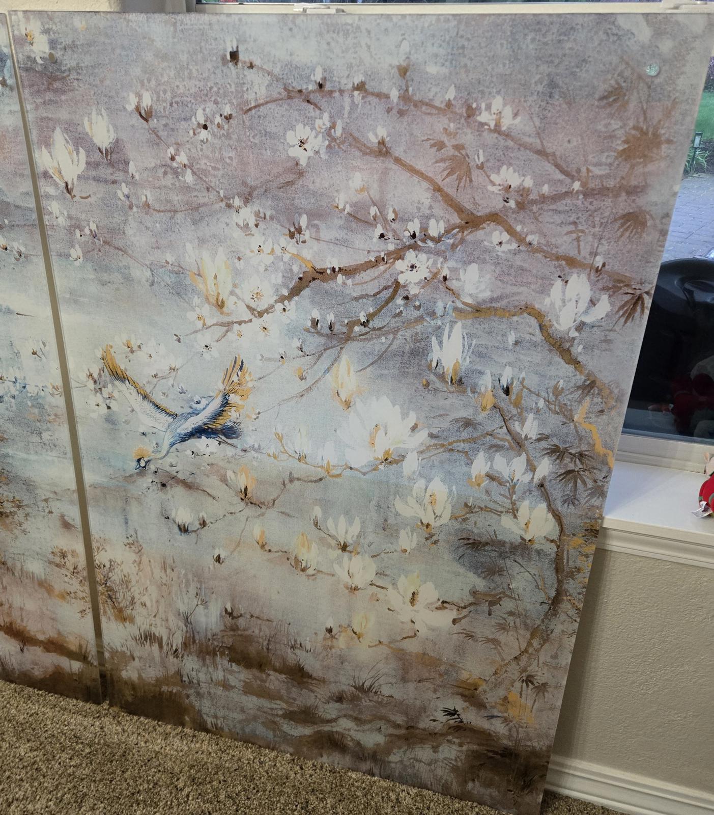 Nicolette Mayer Crested Crane Acrylic Triptych Wall Art, 96x48" overall, Delivery Included - PDX Furnish