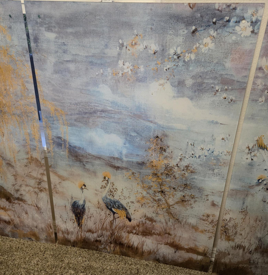 Nicolette Mayer Crested Crane Acrylic Triptych Wall Art, 96x48" overall, Delivery Included - PDX Furnish