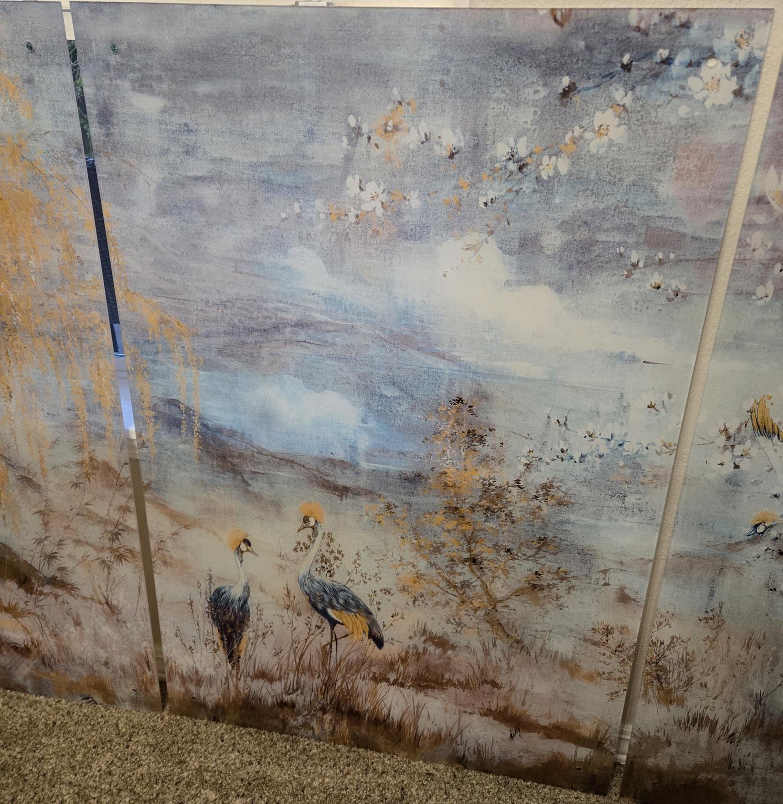 Nicolette Mayer Crested Crane Acrylic Triptych Wall Art, 96x48" overall, Delivery Included - PDX Furnish