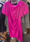 DKNY Women’s Short Puff Sleeve Ruched Sheath Dress (Raspberry Pink / Size 6)