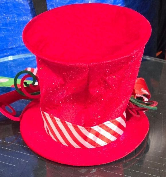 Large Red Velvet Peppermint Candy Top Hat Christmas Tree Topper / Centerpiece