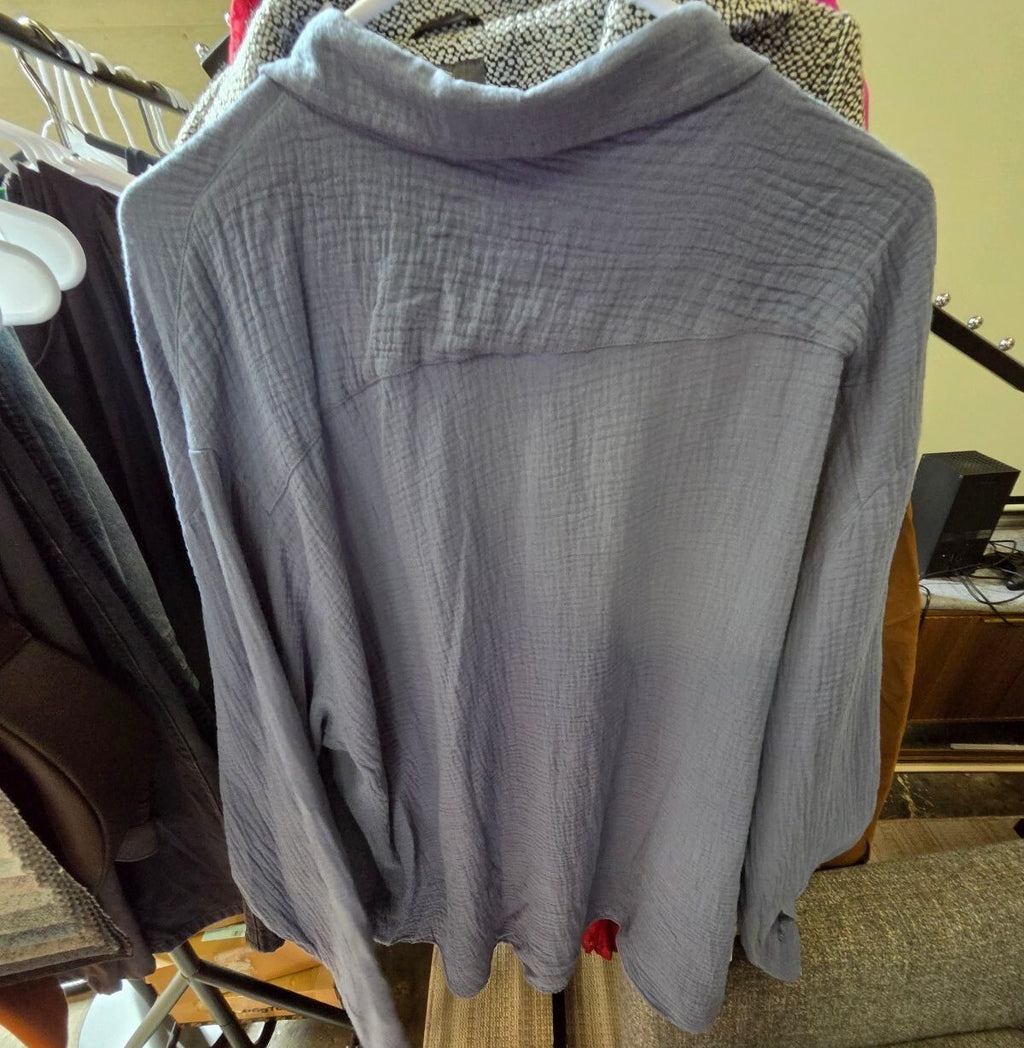 Long-Sleeve Muslin / Crinkle Gauze Cotton Button-Down Shirt, XL