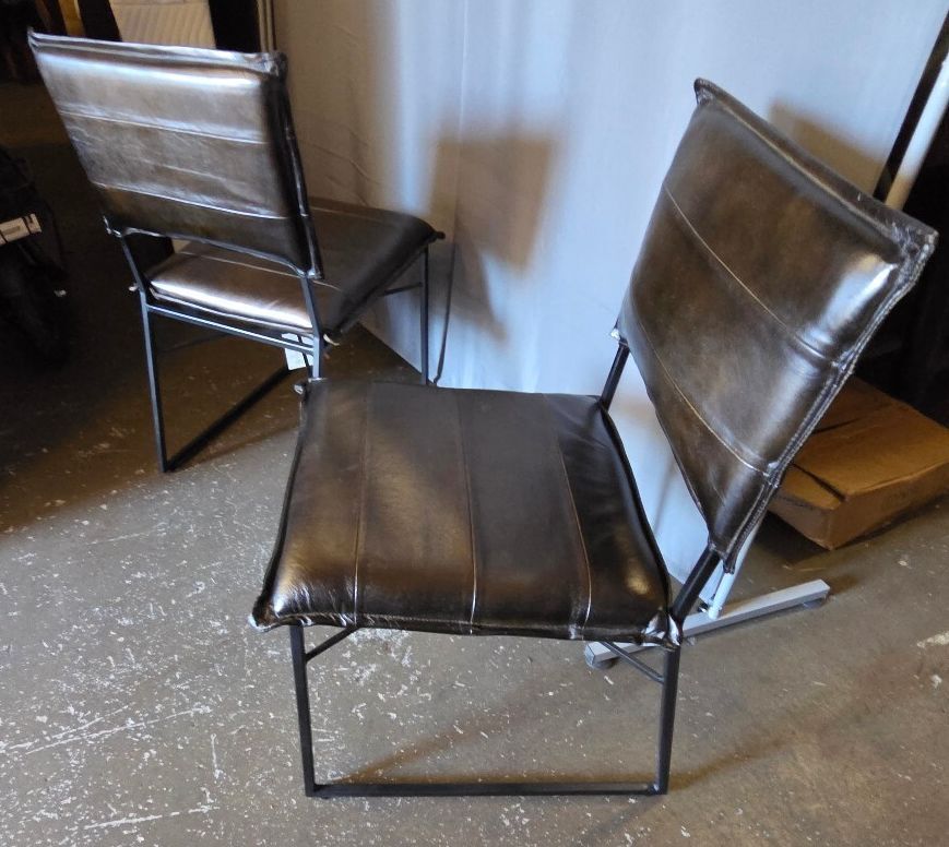 2 x 17 Stories Side Chair, Genuine Leather in Brown