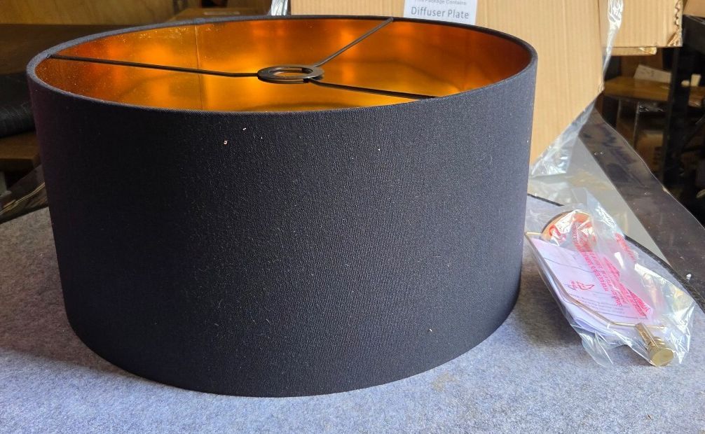 Modern Drum Lamp Shade (Black Fabric / Metallic Gold Interior)