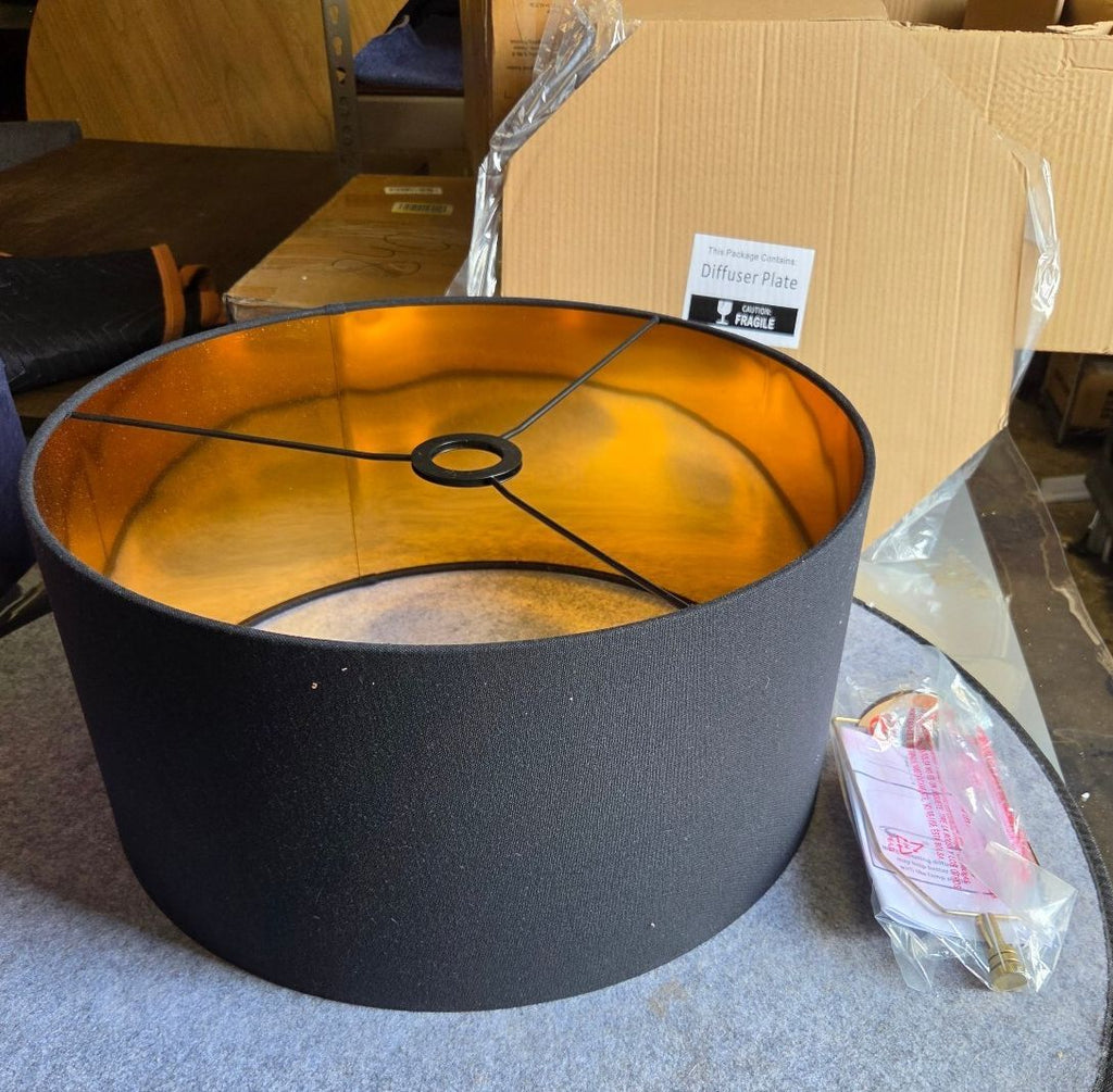 Modern Drum Lamp Shade (Black Fabric / Metallic Gold Interior)