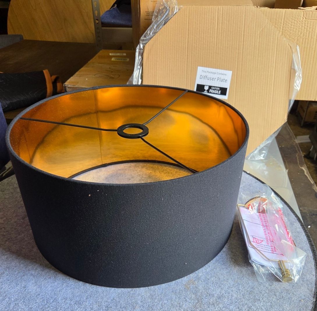 Modern Drum Lamp Shade (Black Fabric / Metallic Gold Interior)