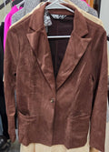 Allegra K Women's Faux Suede One-Button Suit Blazer Jacket (Rich Brown / Medium)