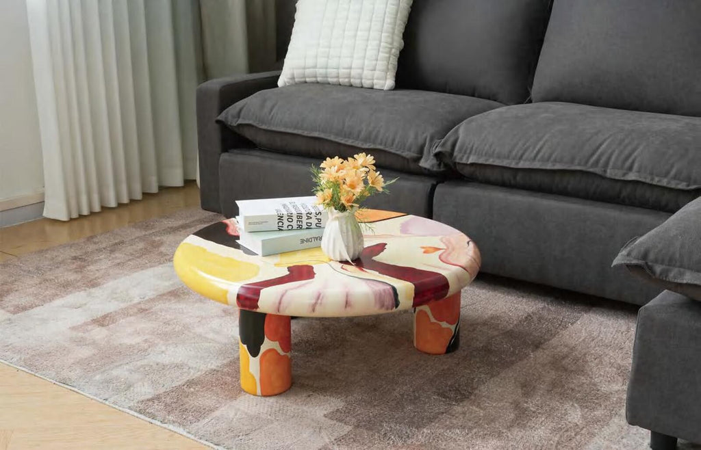 Pop Art Hand - painted Abstract Round Coffee Table, 30" x 12" - PDX Furnish