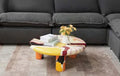 Pop Art Hand - painted Abstract Round Coffee Table, 30" x 12" - PDX Furnish