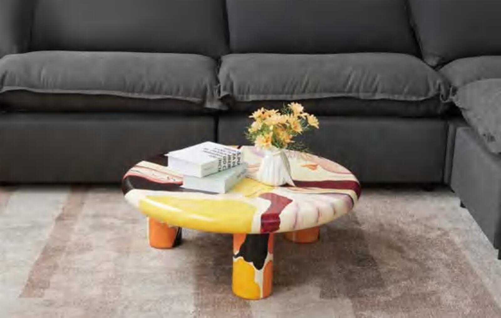 Pop Art Hand - painted Abstract Round Coffee Table, 30" x 12" - PDX Furnish