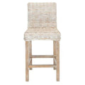 Racquel 39 in. Natural Rattan and Walnut Brown Mahogany Wood Counter Height Bar Stool, New Open Box - PDX Furnish