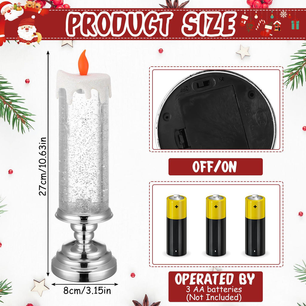 Baquler 4 Pcs 10.6" Christmas Snow Globe Candles with Silver Base