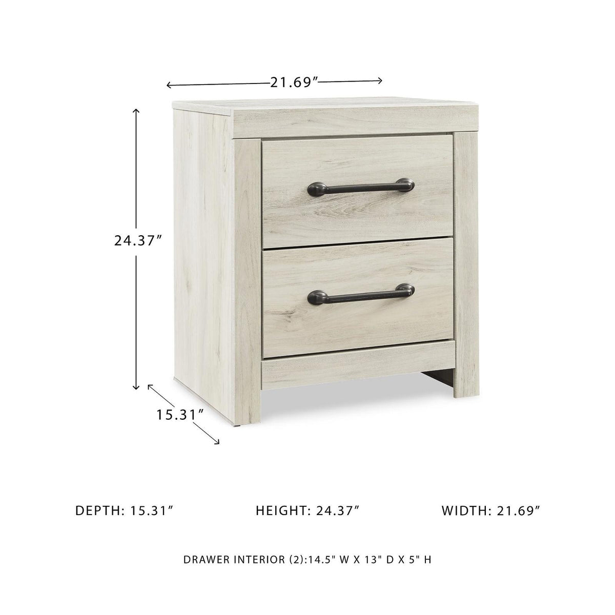 Signature Design by Ashley Cambeck Farmhouse Industrial 2 Drawer Nightstand, 24" Tall, Whitewash