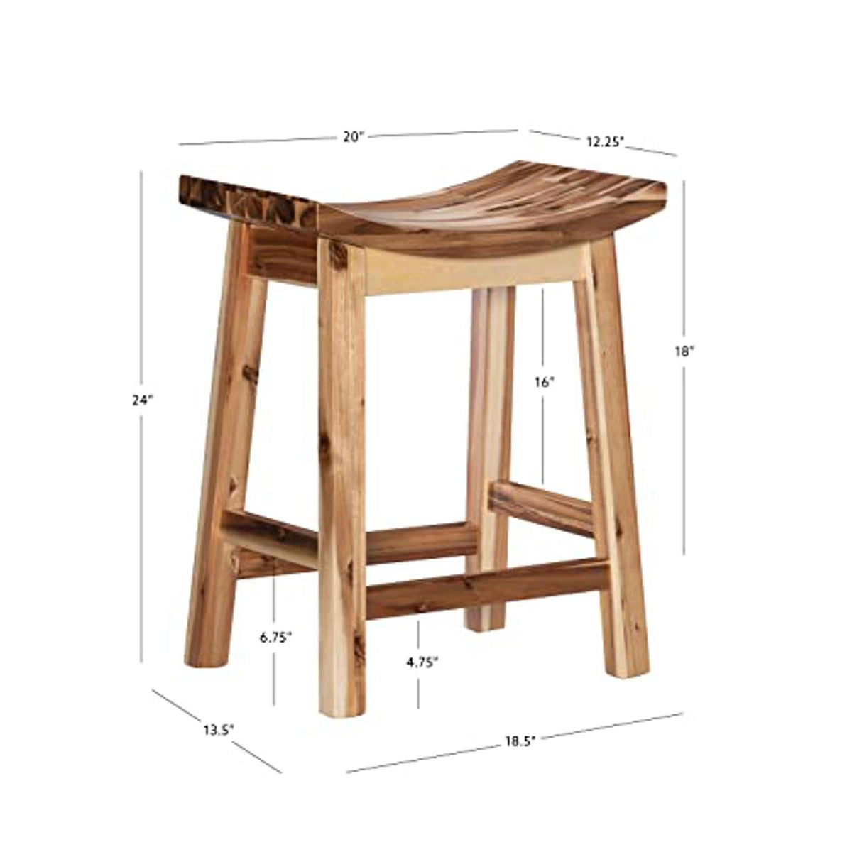 Powell Furniture Dale Saddle Bar Stool Natural Wood, 24hx20x12