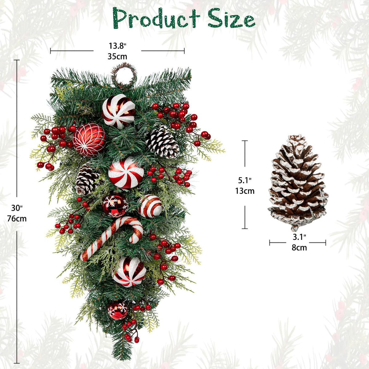 30" Christmas Teardrop Winter Garland, like new