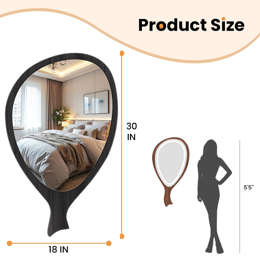 Irregular Asymmetrical Modern Decorative Mirror, 30'' x 18'', Walnut