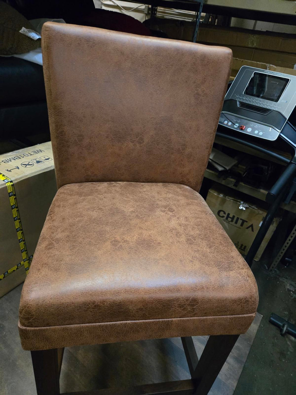 Taib Faux Leather Upholstered Counter Stool, Brown, Like New - PDX Furnish