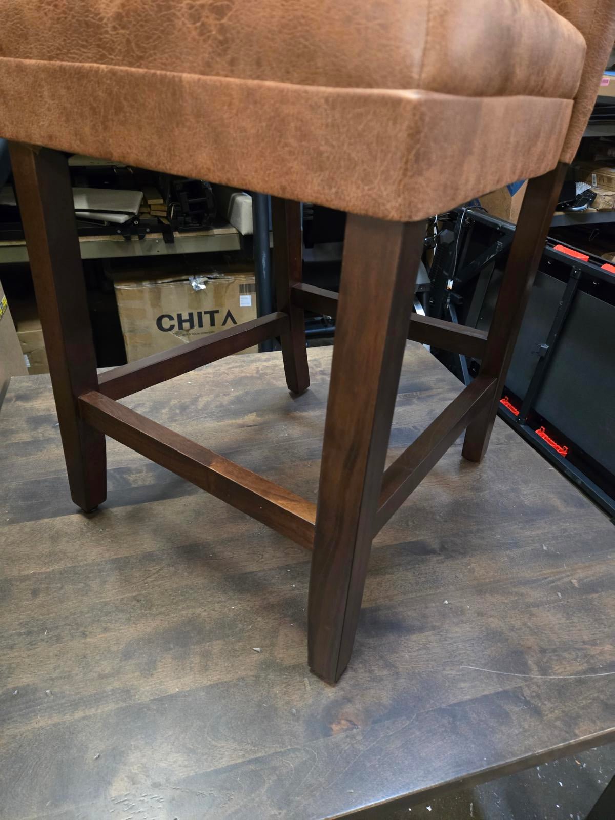 Taib Faux Leather Upholstered Counter Stool, Brown, Like New - PDX Furnish