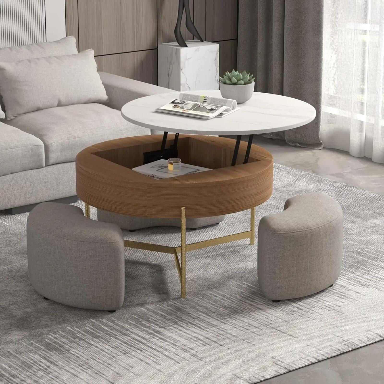 Terra Lunar Coffee Tables | Marble Top 31" Round White with Classic Gold Base - PDX Furnish