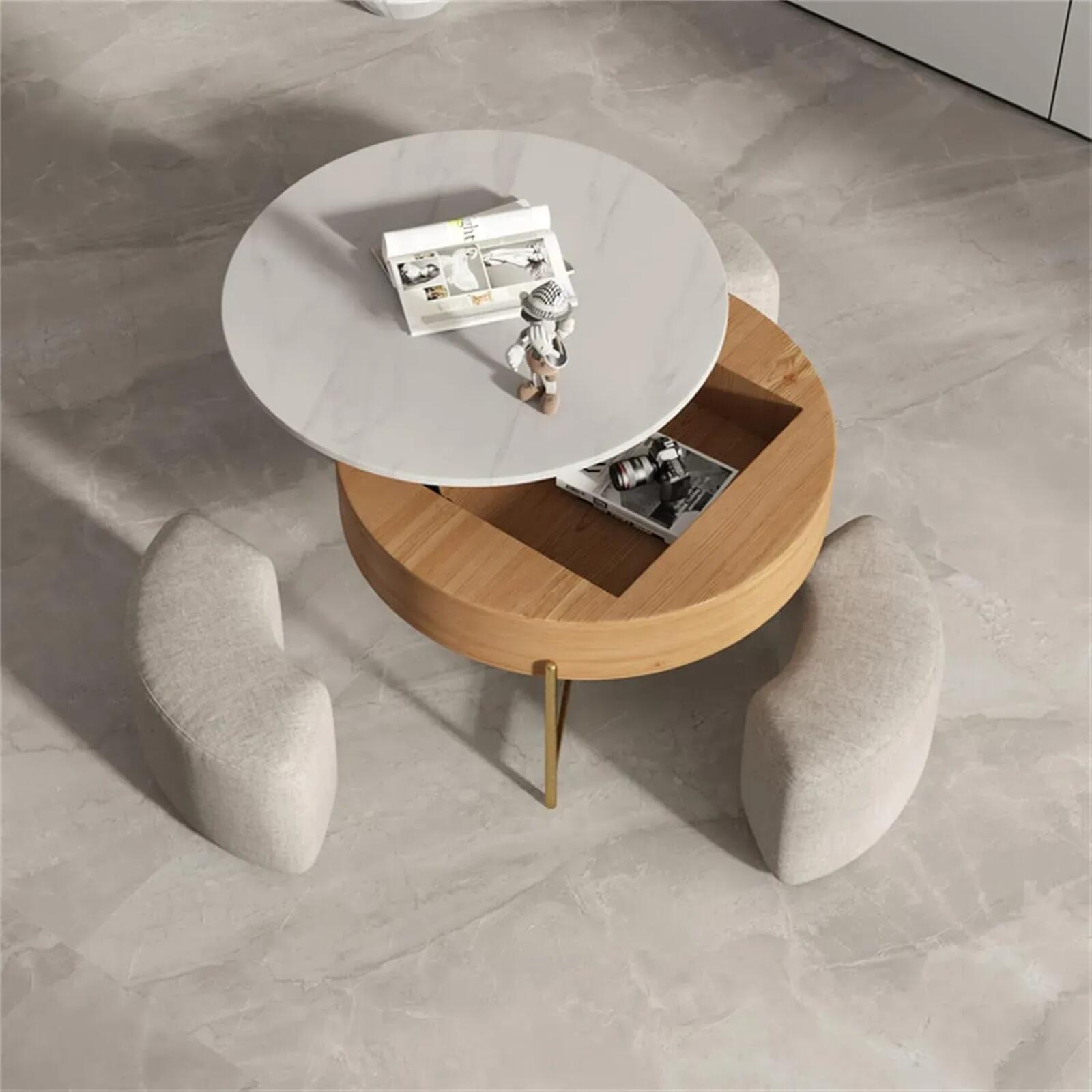 Terra Lunar Coffee Tables | Marble Top 31" Round White with Classic Gold Base - PDX Furnish