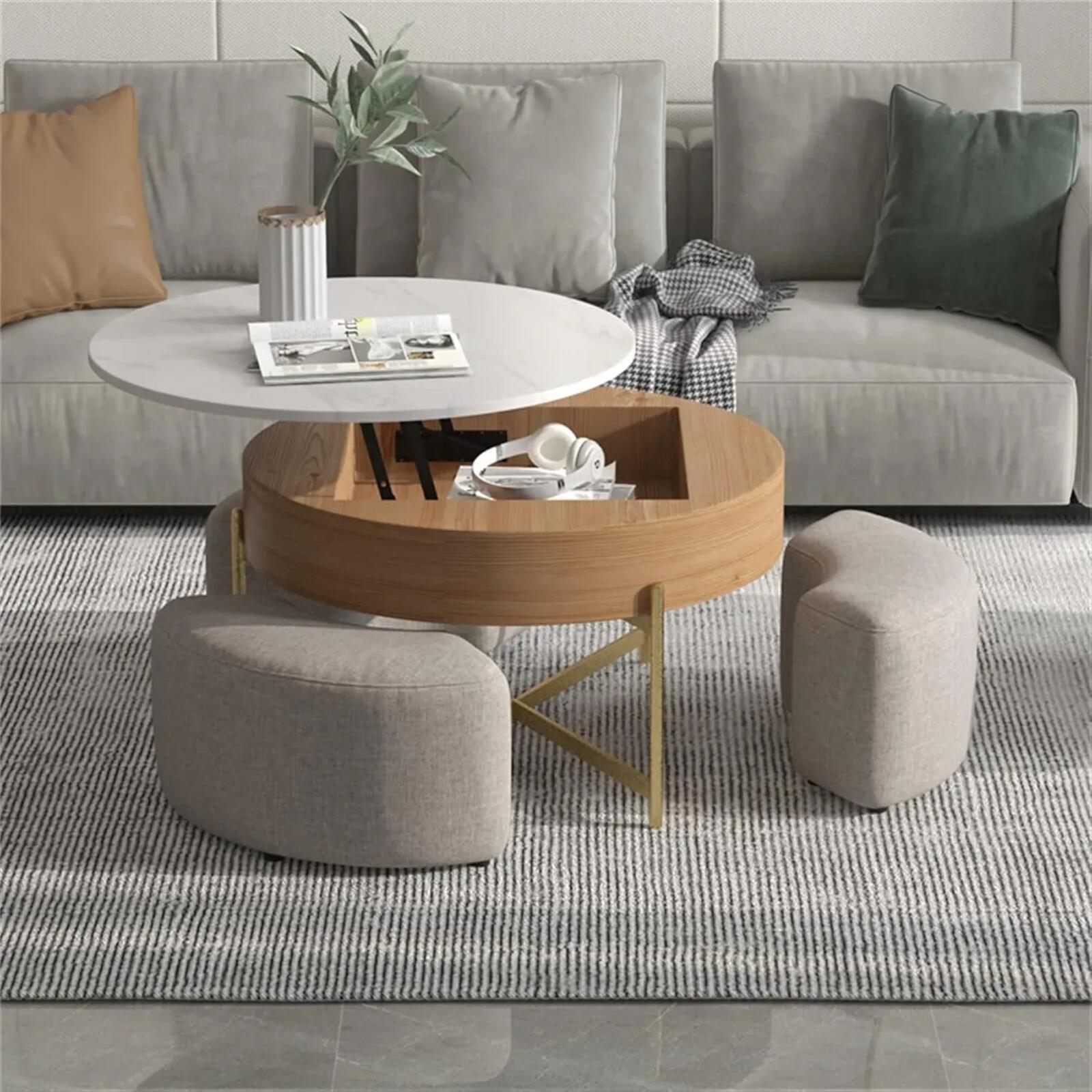 Terra Lunar Coffee Tables | Marble Top 31" Round White with Classic Gold Base - PDX Furnish