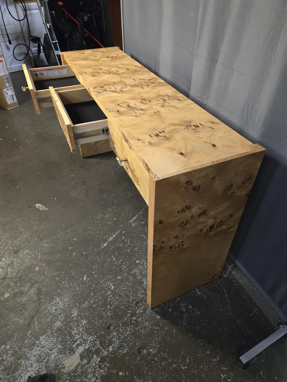 Vintage Faux Burl Wood Console Table with Drawers - PDX Furnish