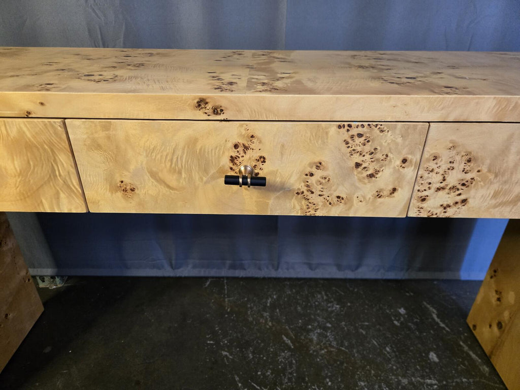 Vintage Faux Burl Wood Console Table with Drawers - PDX Furnish