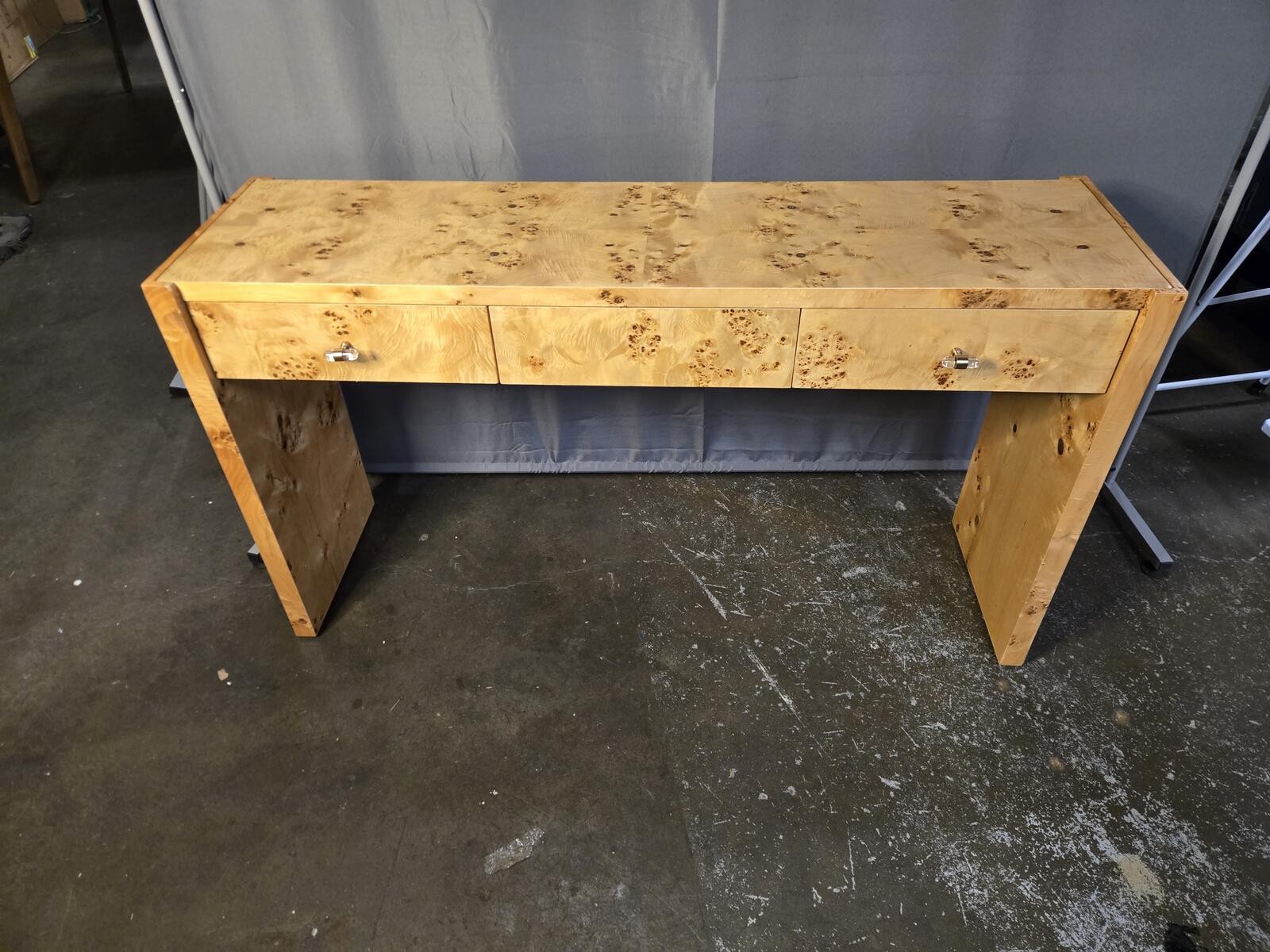 Vintage Faux Burl Wood Console Table with Drawers - PDX Furnish