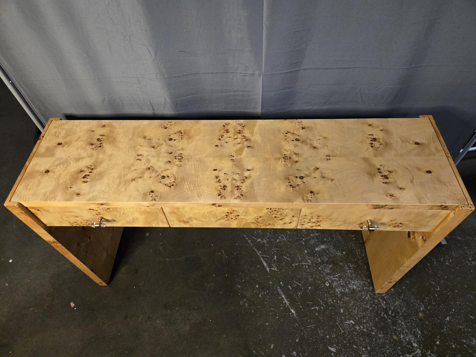Vintage Faux Burl Wood Console Table with Drawers - PDX Furnish