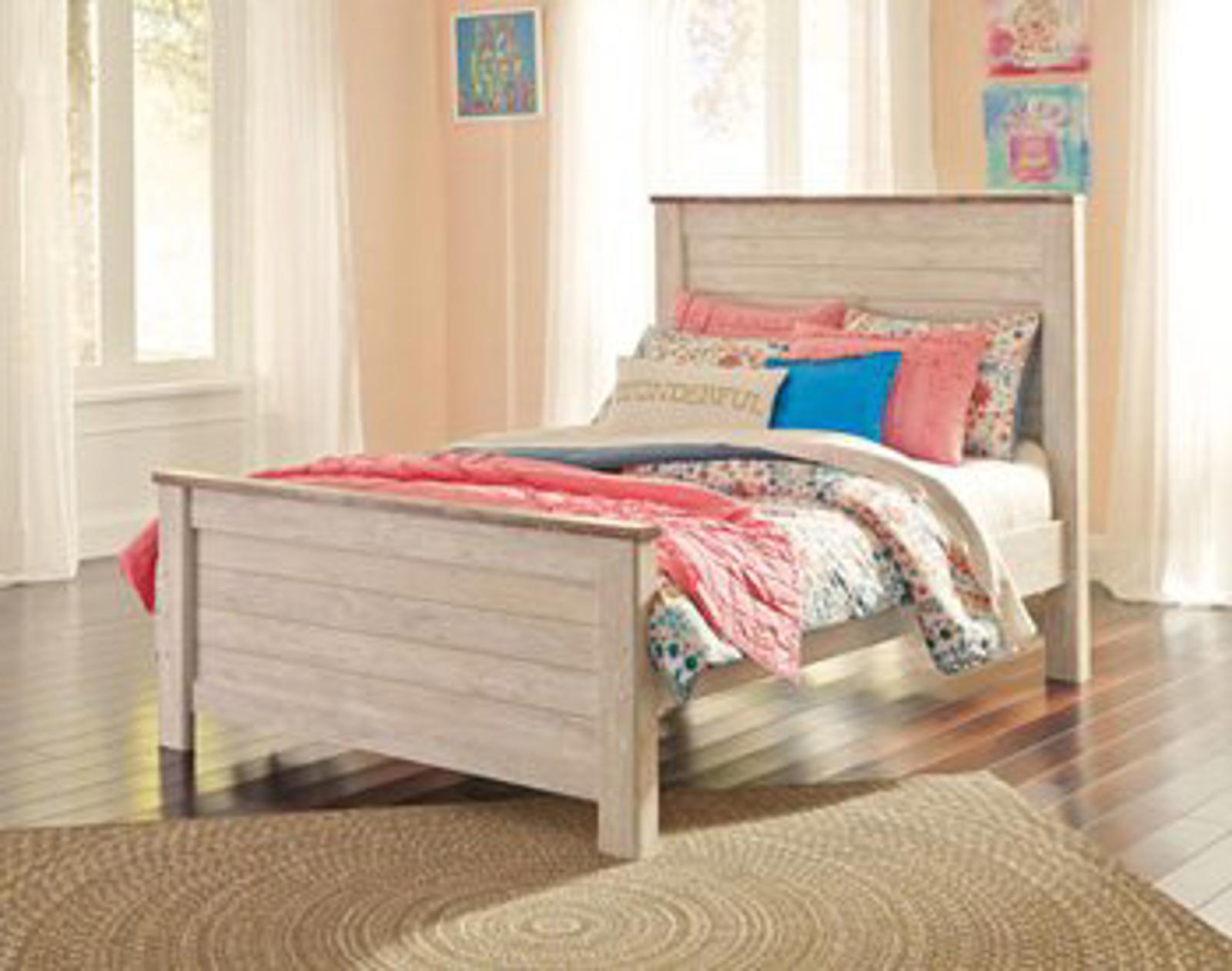 Willowton Cottage Farmhouse Bed Frame, Full, Whitewash - PDX Furnish