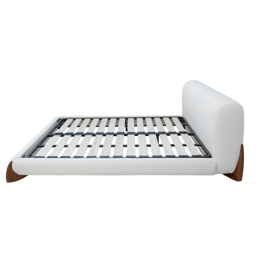 Wood and Boucle King/Queen Platform Bed Frame - PDX Furnish