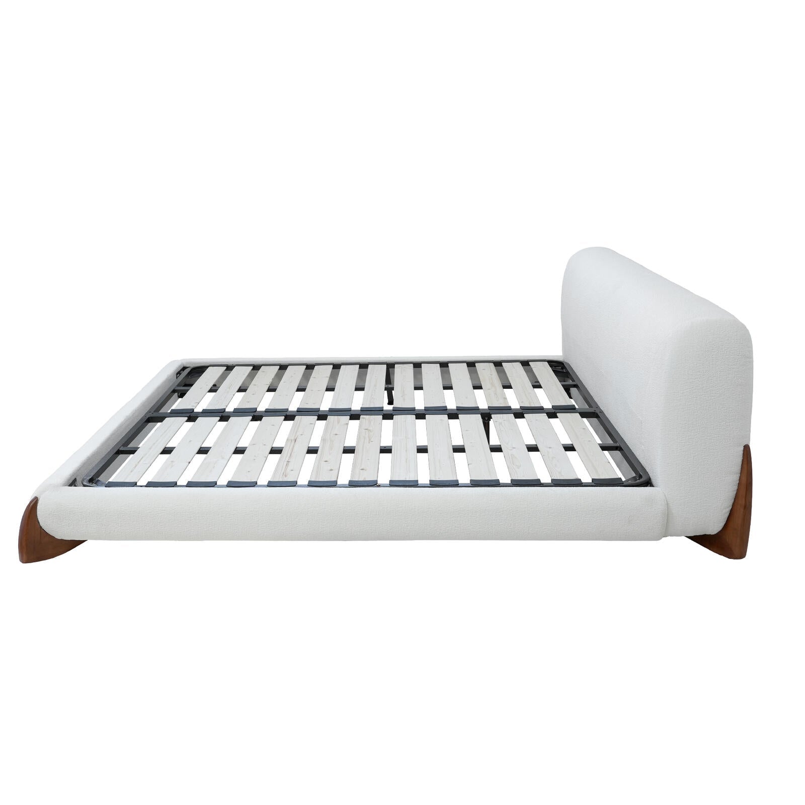 Wood and Boucle King/Queen Platform Bed Frame - PDX Furnish