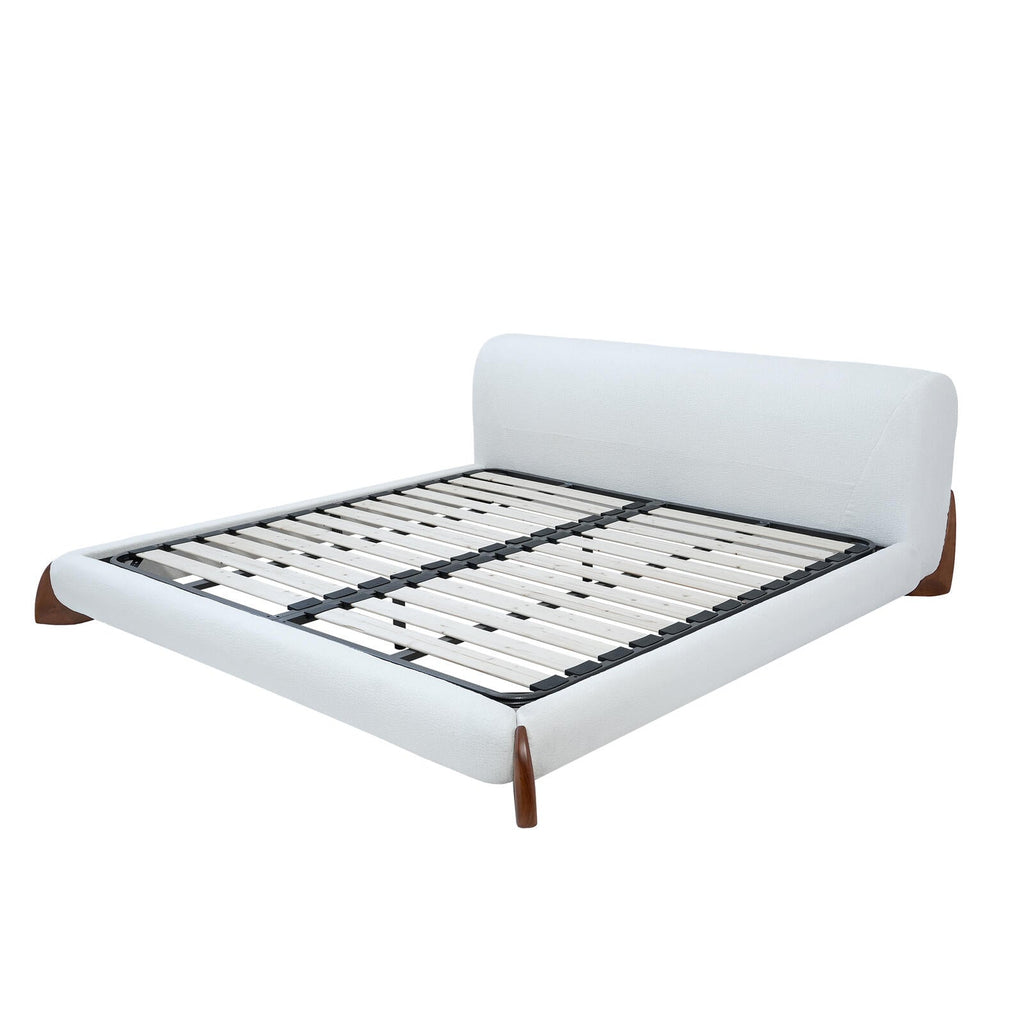 Wood and Boucle King/Queen Platform Bed Frame - PDX Furnish