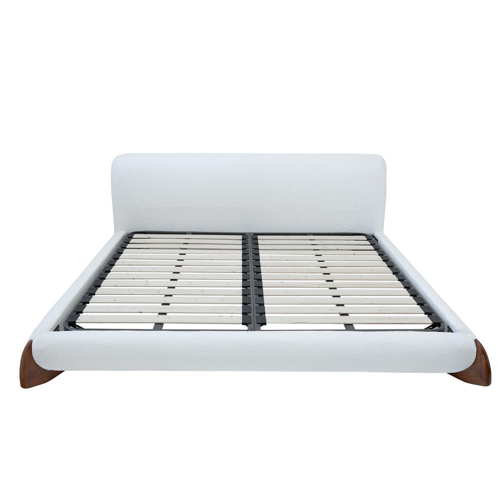 Wood and Boucle King/Queen Platform Bed Frame - PDX Furnish