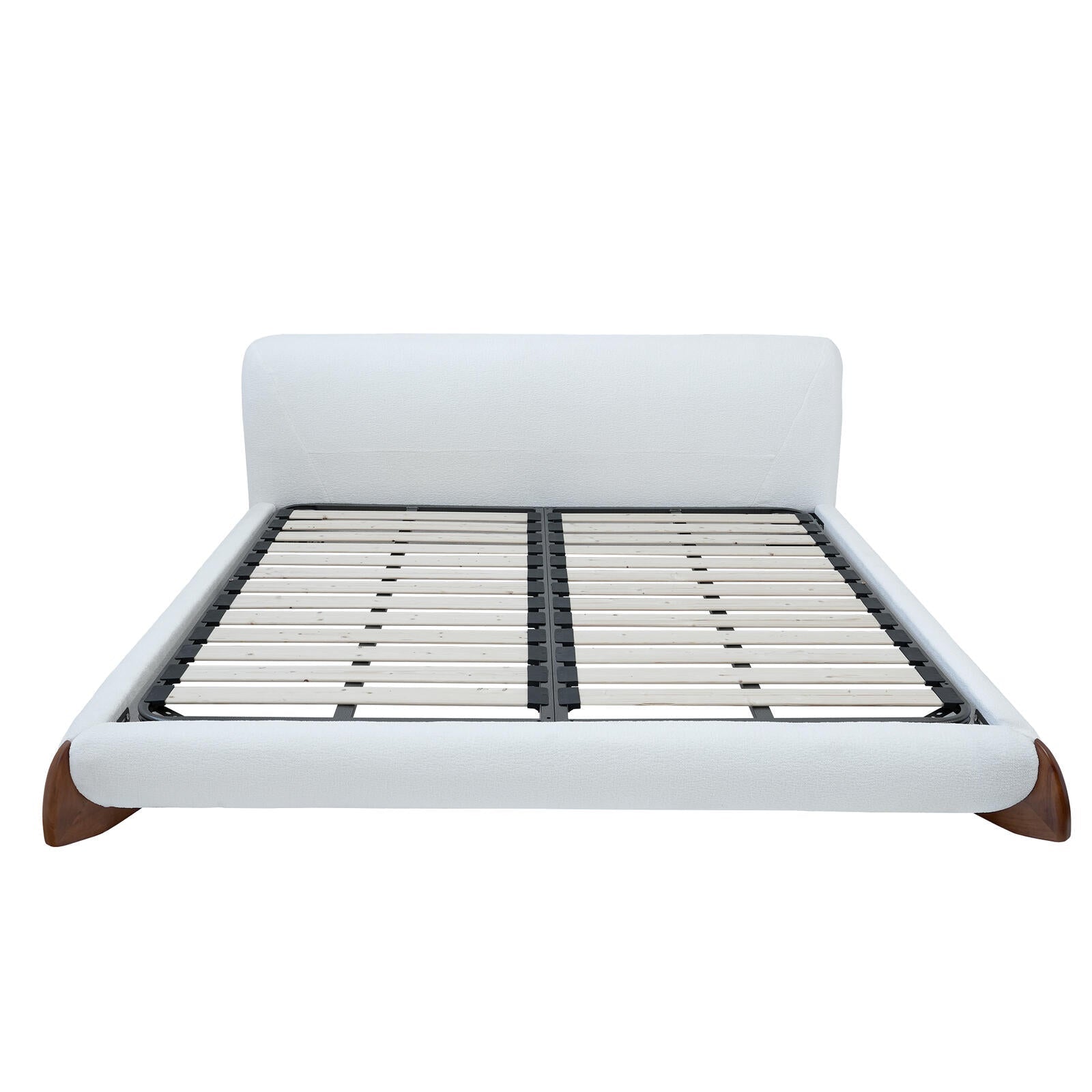 Wood and Boucle King/Queen Platform Bed Frame - PDX Furnish