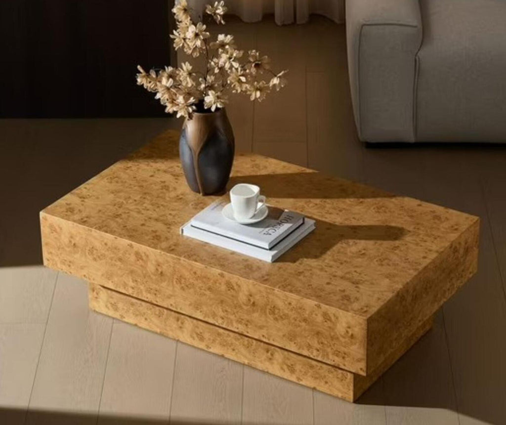 Wooden Coffee Table with Faux Burl Pattern, Sturdy and gorgeous piece, like new condition - PDX Furnish